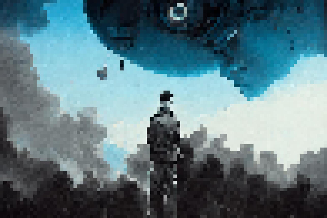 oversized female face leans from the sky to a sketchy gray man and talk how to build web3 community and game community