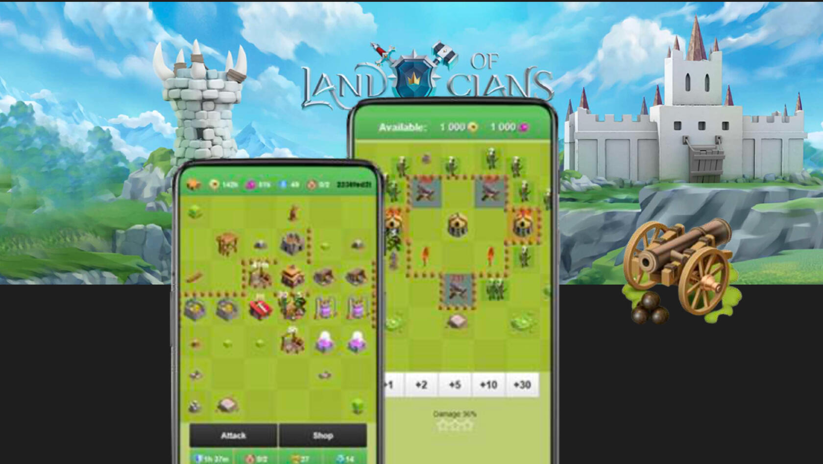 2 screens of mobile phones with a strategic mobile game on a green background illustrating a process of conversion web2 to web3